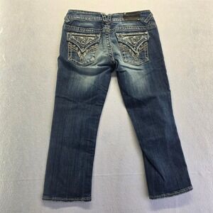 Vigoss The New York Capri Jeans Dark Wash Embellished Size 3/4 Length 21